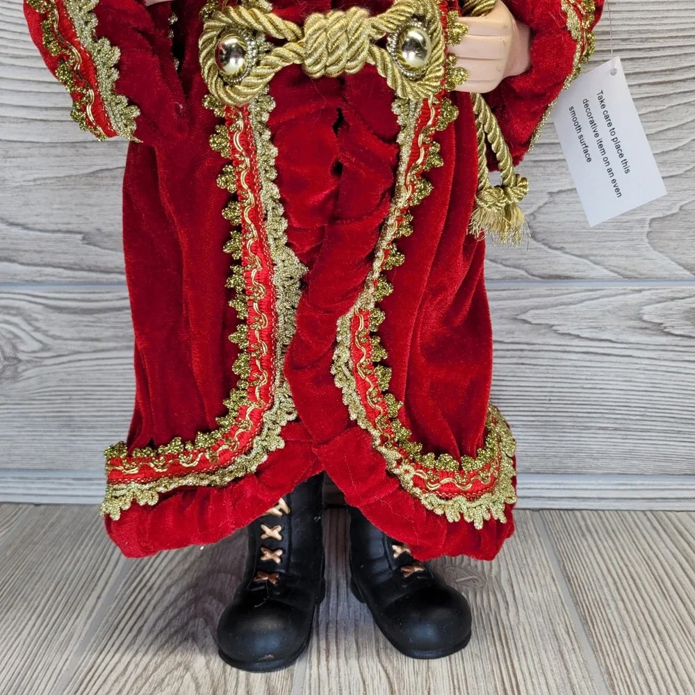 Santa Claus Figurine Red Velvet Gold Trim Traditional Holiday St Nick Sack Gifts